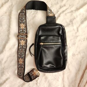 Black Vegan Leather Guitar Sling Bag